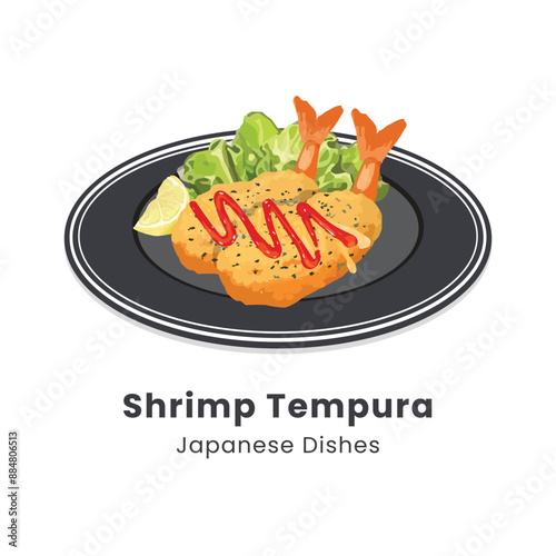 Hand drawn vector illustration of Tempura or fried shrimp Japanese food photo