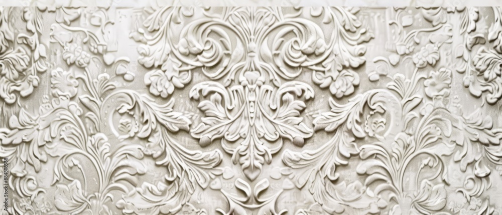 Panoramic close-up, high detail scan of baroque patterned wallpaper texture, Generative AI Panoramic close-up, high detail scan of baroque patterned wallpaper texture, Generative AI