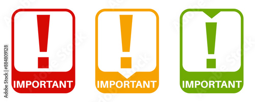 set exclamation sign with important text. notice symbol labels design vector illustrations