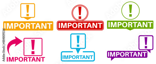 set vector trendy important icon. information attention  sign labels template design illustration