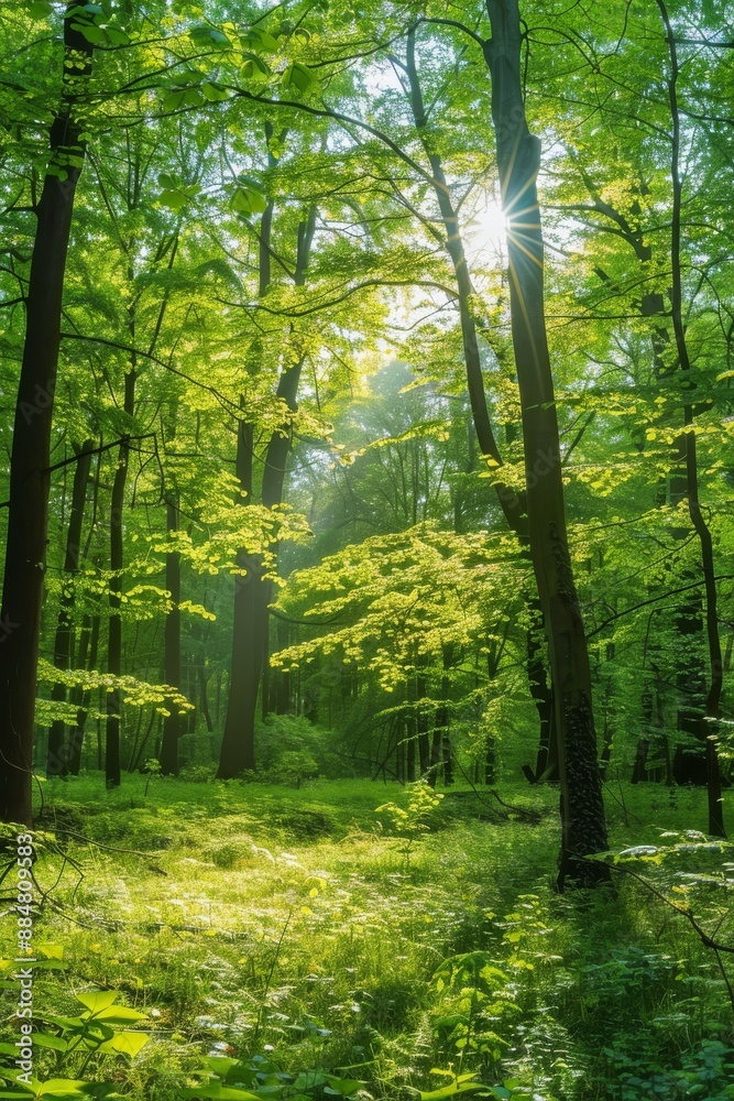 Naklejka premium Sunlit Forest Landscape