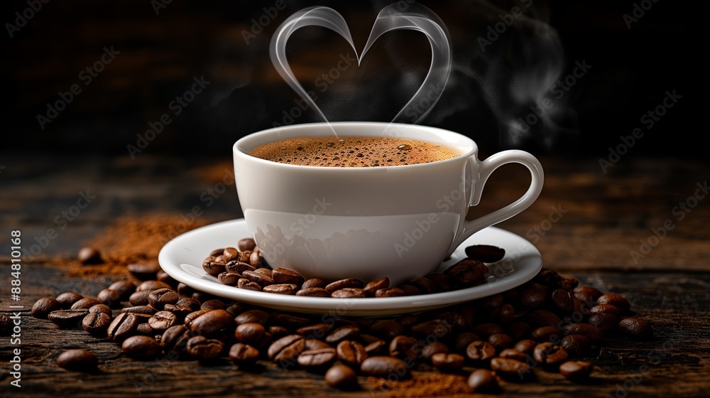 Aromatic Cup of Coffee with Heart-Shaped Steam Aromatic Cup of Coffee with Heart-Shaped Steam