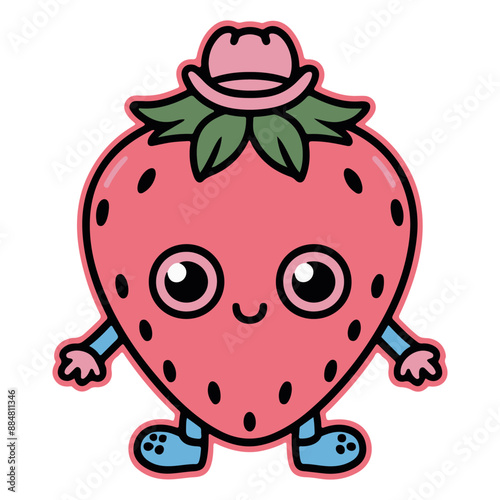 little strawberry smiling happily with eyes and mouth