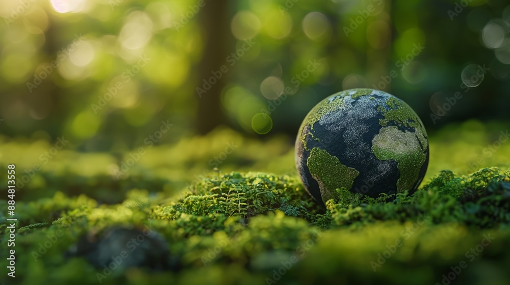 Earth Globe on Mossy Forest Floor