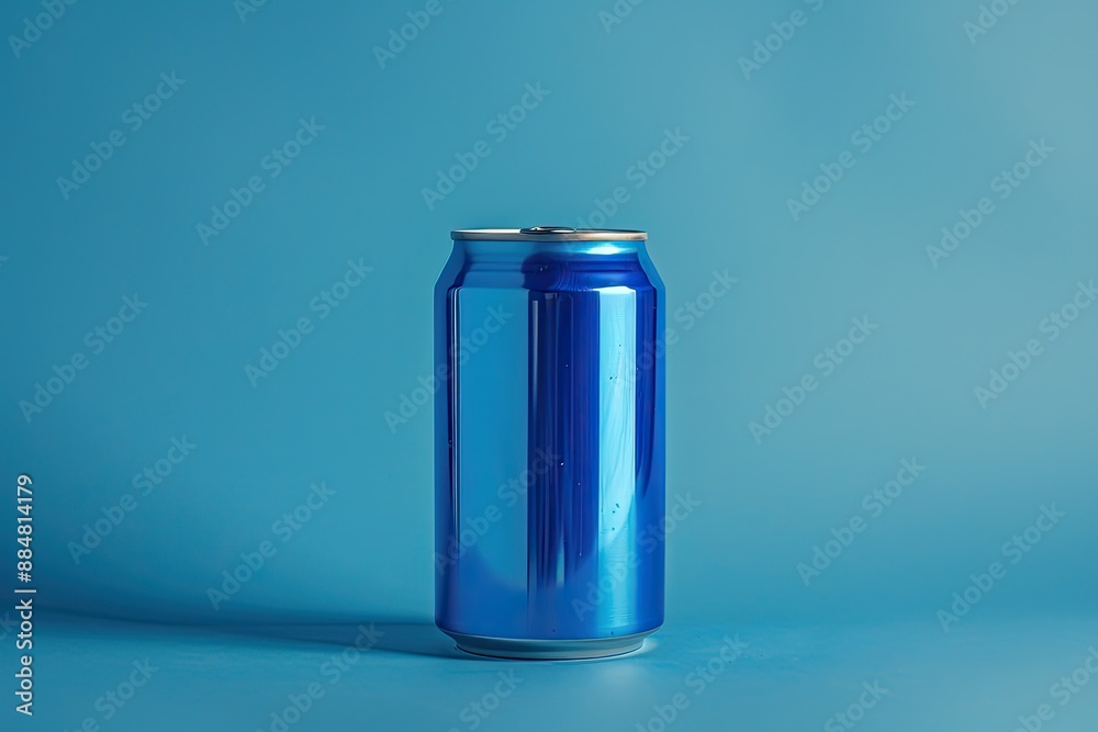 Single blue aluminum can on blue background Single blue aluminum can on blue background