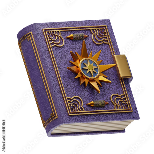 Fotografía 3D Ornate Purple Book with Compass Emblem