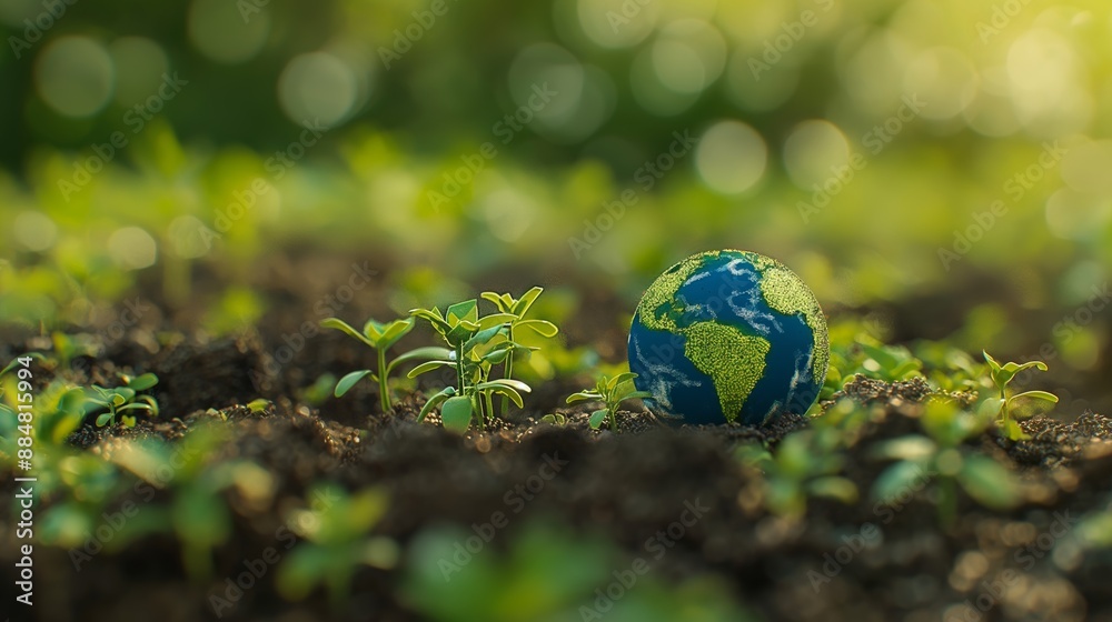 Earth Globe in a Field of Green Sprout Earth Globe in a Field of Green Sprout