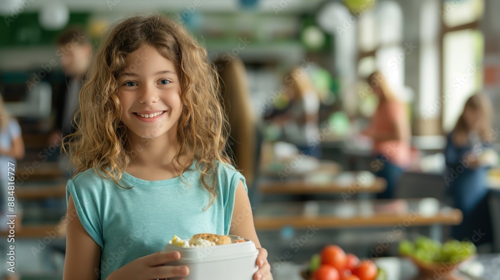 Happy Young Student Enjoying Packed Lunch in School Cafeteria, Copy Space for Text. Happy Young Student Enjoying Packed Lunch in School Cafeteria, Copy Space for Text.
