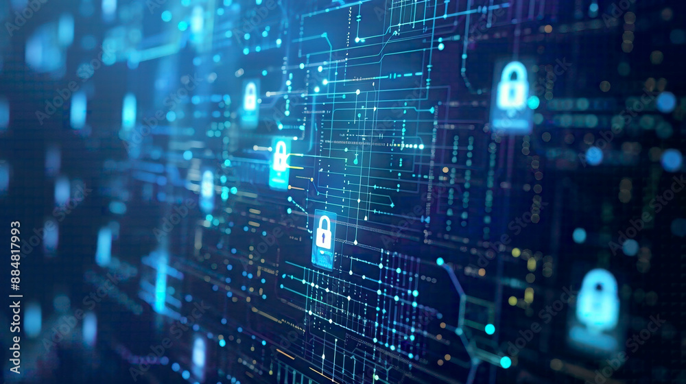 Business and internet technology concept focusing on data protection and cyber security lock icons and privacy elements modern Business and internet technology concept focusing on data protection and cyber security lock icons and privacy elements modern