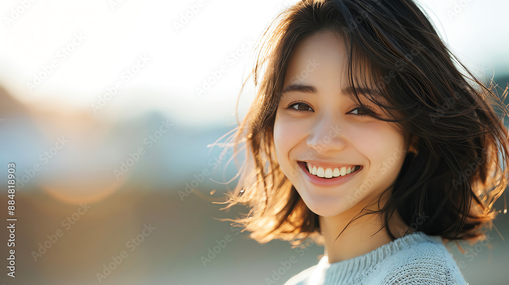 Cute Asian girl, candid portrait, soft focus, warm and natural lighting, joyful expression Cute Asian girl, candid portrait, soft focus, warm and natural lighting, joyful expression