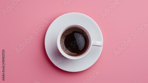 Minimalist Overhead Coffee Cup on Pink Background with Clean Design Elements