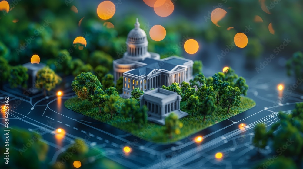 Model Cityscape with Illuminated Streets and Green Trees Model Cityscape with Illuminated Streets and Green Trees
