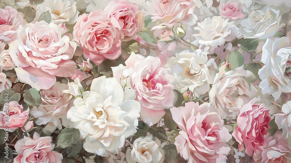   Pink and white flowers with green leaves at the bottom