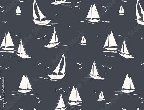 Smooth Water Flow Ripple Lines,Beautiful Hand drawing colorful wind surf seamless pattern in vector. Flat style illustration. Summer beach surfing illustration in the ocean on navy background.