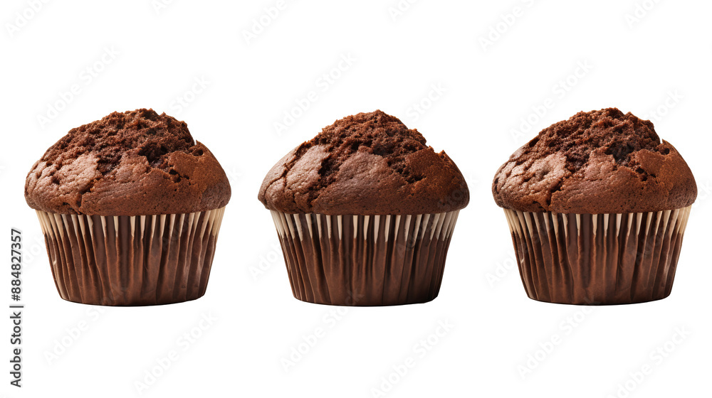 Chocolate muffin assortment on transparent background, PNG file – variety of design angles, ideal for mockup templates and artwork Chocolate muffin assortment on transparent background, PNG file – variety of design angles, ideal for mockup templates and artwork