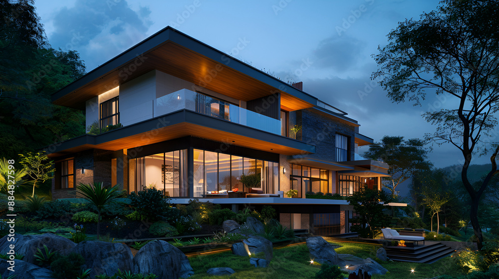 Luxury modern house with swimming pool at night Nobody inside,3d rendering of modern cozy house with pool and parking for sale or rent in luxurious style and beautiful landscaping on background
Luxury modern house with swimming pool at night Nobody inside,3d rendering of modern cozy house with pool and parking for sale or rent in luxurious style and beautiful landscaping on background