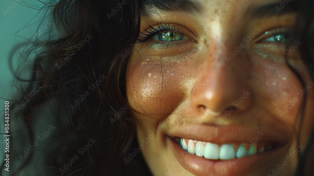 Portrait of woman with long wavy hair and beautiful smile, enjoying the sunshine Portrait of woman with long wavy hair and beautiful smile, enjoying the sunshine