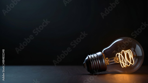 Polygon light bulb blur and neon dark background, copy space.