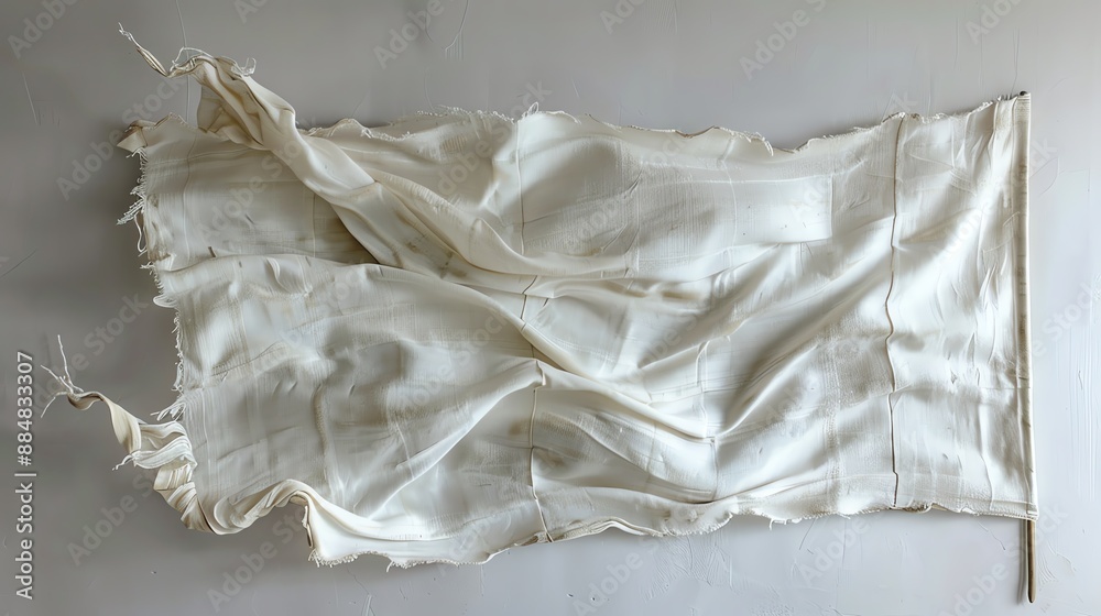 Obraz premium A white flag design with frayed edges, capturing perfection and wear