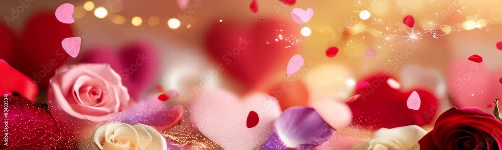 Valentine's Day roses and hearts web banner. Love and romance concept. Red and pink roses, close up, romantic greeting card. Women's day, mother's day or anniversary Valentine's Day roses and hearts web banner. Love and romance concept. Red and pink roses, close up, romantic greeting card. Women's day, mother's day or anniversary