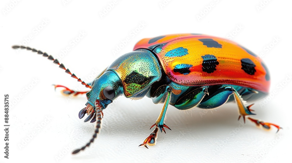 Close-up illustration of a beetle showcasing its vibrant, multicolored patterns and intricate textures, highlighting the beauty of insect diversity. Close-up illustration of a beetle showcasing its vibrant, multicolored patterns and intricate textures, highlighting the beauty of insect diversity.