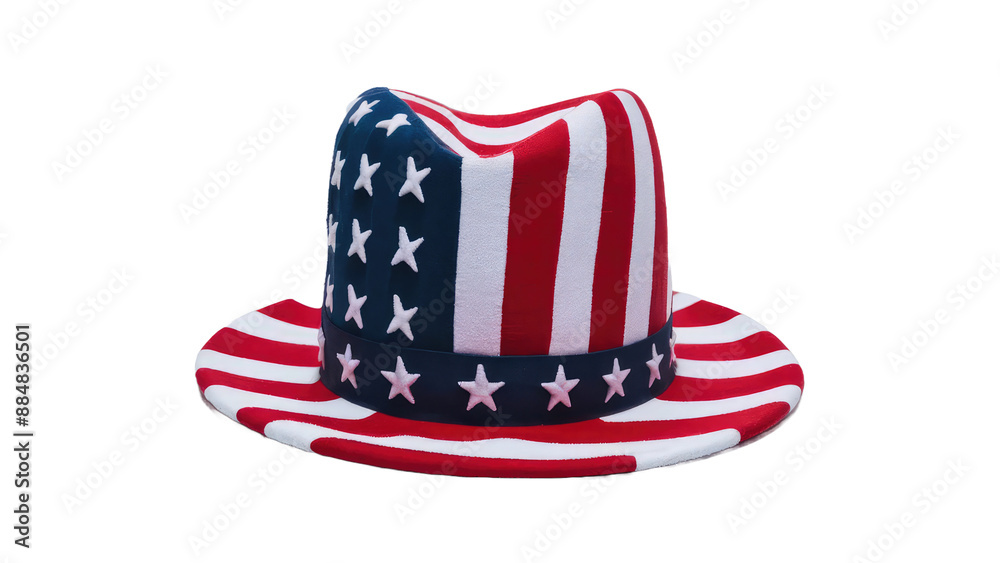 Obraz premium Top hat with American flag colors Isolated on transparent Background. 