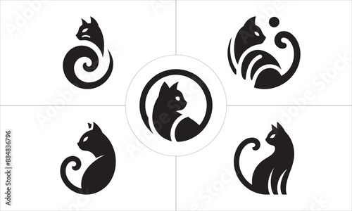 Set of Cat logo design icon symbol vector template. Silhouette cat