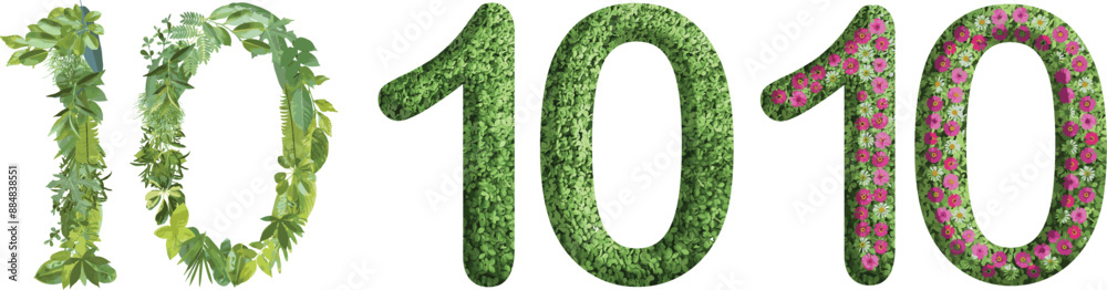 10, design made from green grass, leaves and flower, .suitable for birthday, anniversary and memorial day templates, go green concept 10, design made from green grass, leaves and flower, .suitable for birthday, anniversary and memorial day templates, go green concept