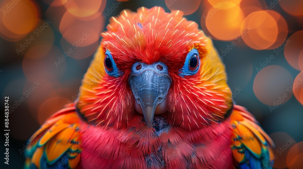 Obraz premium Vibrant colorful parrot close-up with bokeh background - generative ai