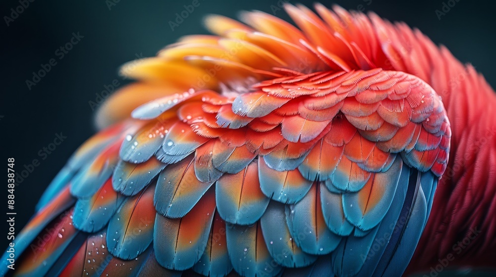 Fototapeta premium Close-up of vibrant macaw feathers - generative ai