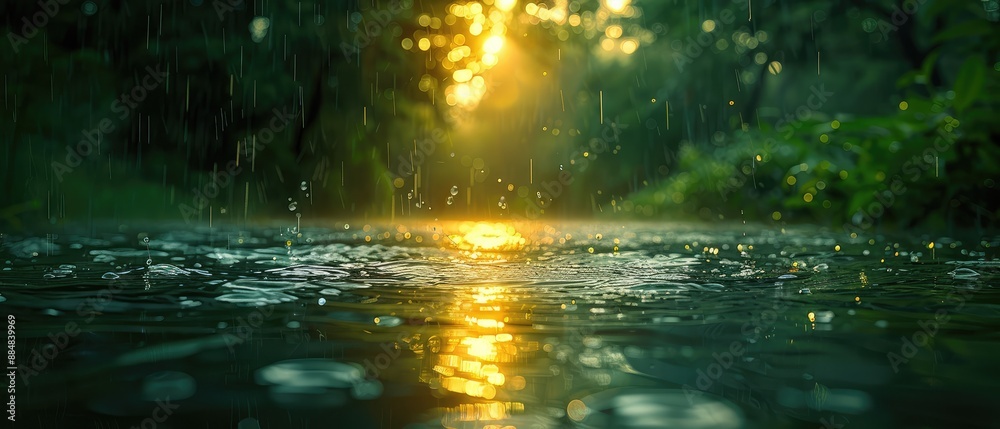 Fototapeta premium Raindrops Falling in a Forest