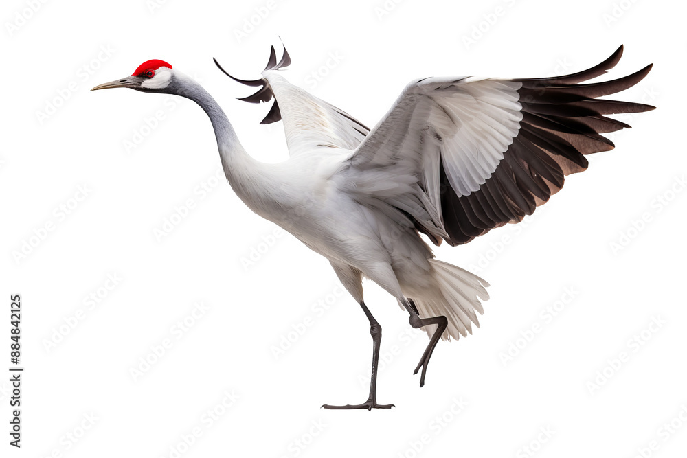 Obraz premium Elegant cranes bird isolated on transparent background with graceful long necks and detailed plumage, ideal for wildlife illustrations, educational materials