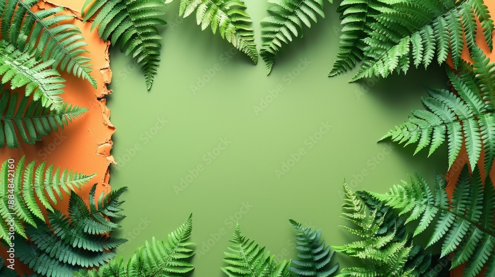 Fern Frame on Green and Orange Background Fern Frame on Green and Orange Background