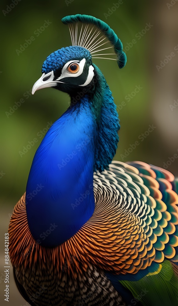 A majestic peacock displaying its vibrant feathers in a stunning fan A majestic peacock displaying its vibrant feathers in a stunning fan