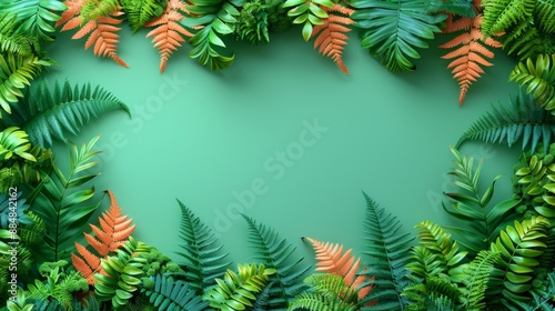 Green and Orange Fern Frame on a Green Background