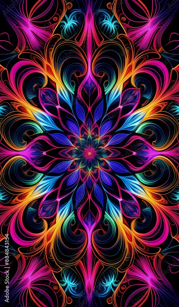 Abstract fractal patterns in vivid neon colors creating a mesmerizing visual effect Abstract fractal patterns in vivid neon colors creating a mesmerizing visual effect