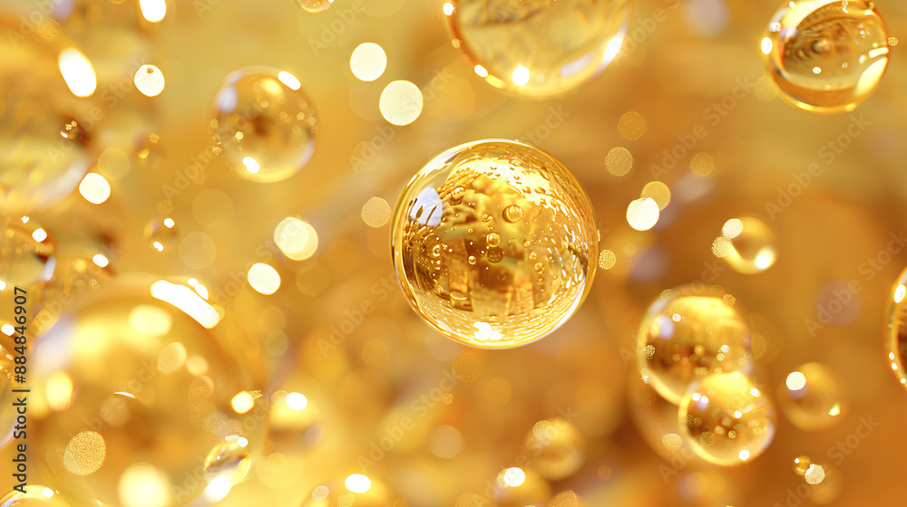 Golden liquid oil bubble elements, 3d rendering. Stock Illustration Golden liquid oil bubble elements, 3d rendering. Stock Illustration