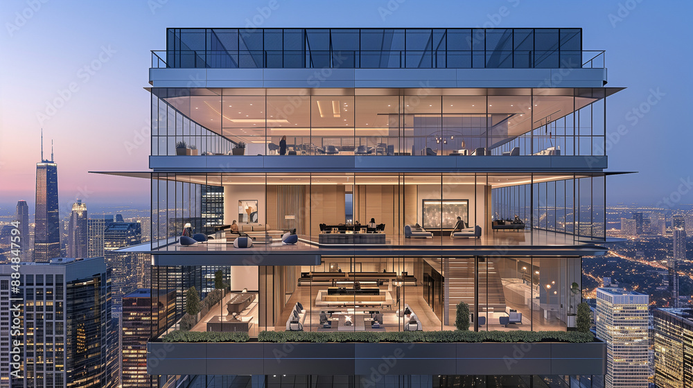 Luxury Penthouse with Panoramic City Views at Dusk Luxury Penthouse with Panoramic City Views at Dusk
