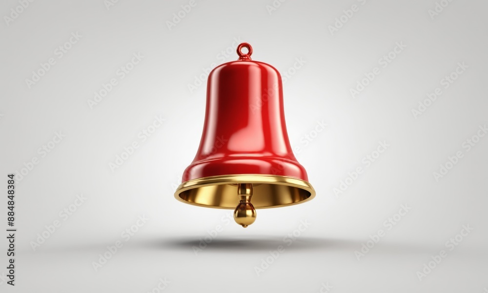 Red bell with golden trim on white background