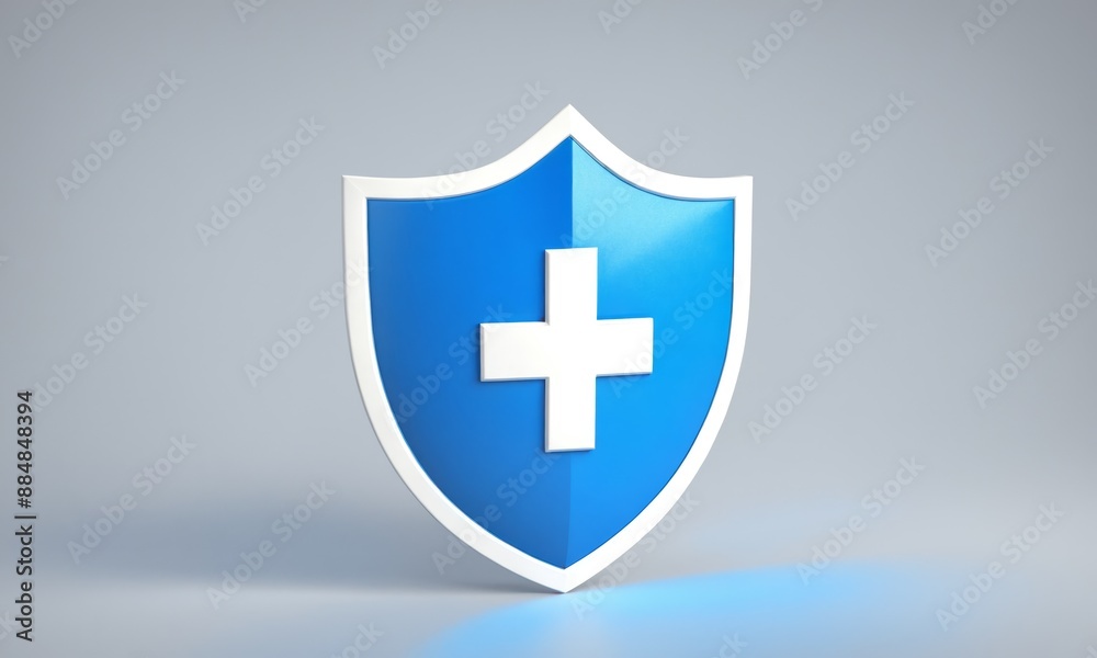 3D rendering of a blue shield with a white cross 3D rendering of a blue shield with a white cross