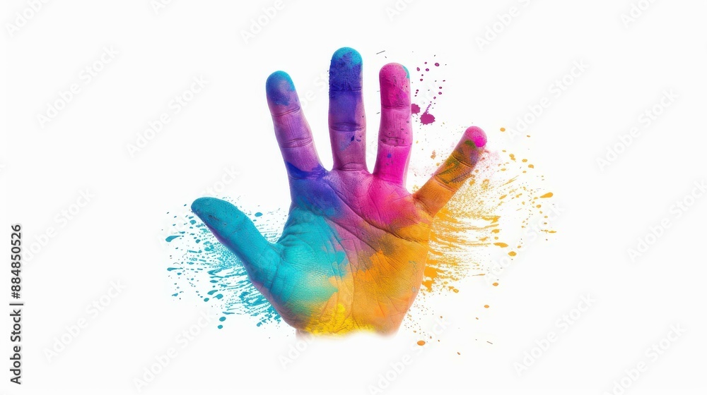 Vibrant illustration of a handprint with colorful powder for Holi celebration. Festive and creative artwork. Vibrant illustration of a handprint with colorful powder for Holi celebration. Festive and creative artwork.