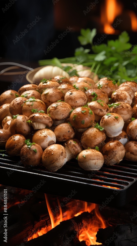 champignon mushrooms on grill bbq photo champignon mushrooms on grill bbq photo