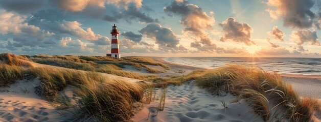 Crédence de cuisine Plage et Mer Phare rayé de Sylt au coucher du soleil  © Sourav Mittal