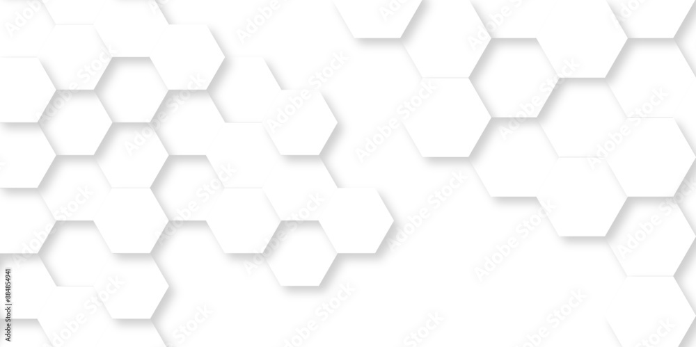 	
Seamless pattern of hexagons white Hexagonal background with white hexagons. Geometric futuristic technology honeycomb backdrop mesh cell vector. 3d white hexagon grid tile structure mesh background