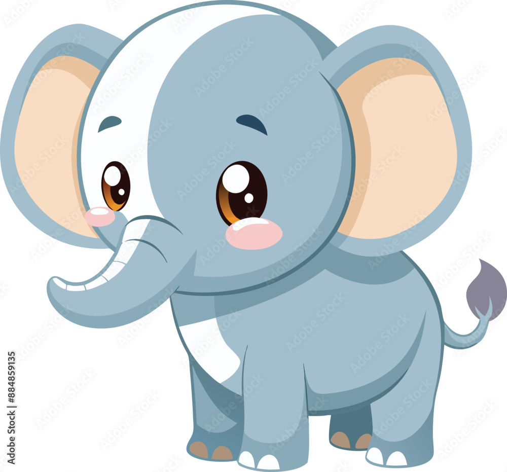 Naklejka premium Cute and Cuddly Cartoon Baby Elephant, Playful Pachyderm Clipart. 