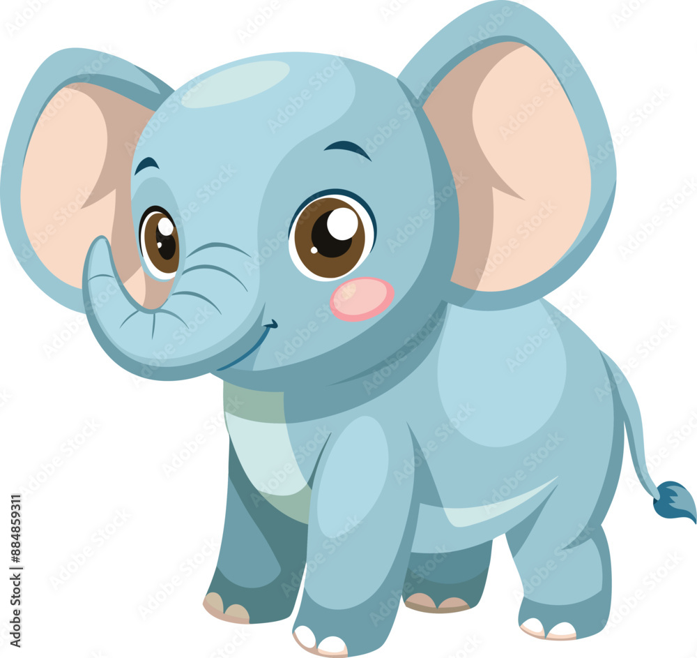 Fototapeta premium Cute and Cuddly Cartoon Baby Elephant, Playful Pachyderm Clipart. 