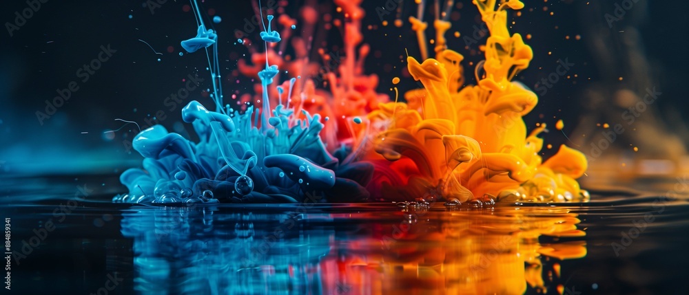 Naklejka premium 3D Rendered Abstract Ink Swirls in Water with Vibrant Colors