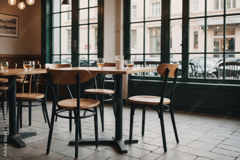 Chair on table in empty cafe Chair on table in empty cafe