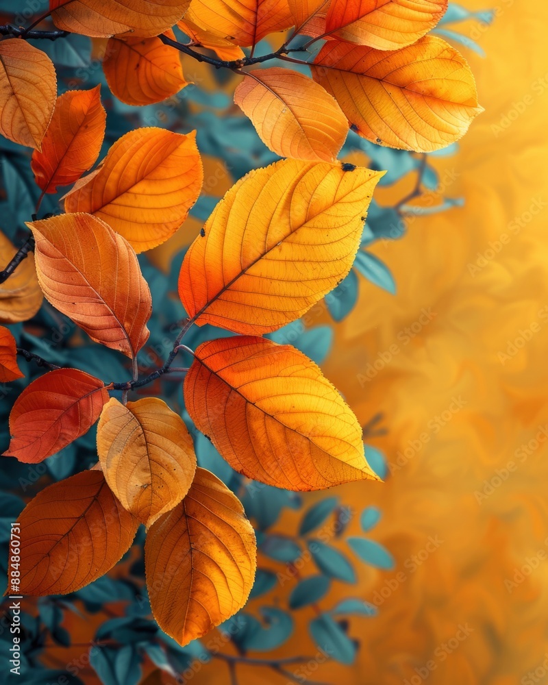 Bright orange leaves. copy space. autumn card for design, advertising, wallpaper. cozy mood. Start of fall concept. Bright orange leaves. copy space. autumn card for design, advertising, wallpaper. cozy mood. Start of fall concept.