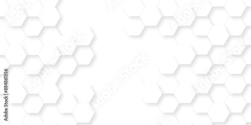 Seamless pattern of hexagons white Hexagonal background with white hexagons. Geometric futuristic technology honeycomb backdrop mesh cell vector. 3d white hexagon grid tile structure mesh background.